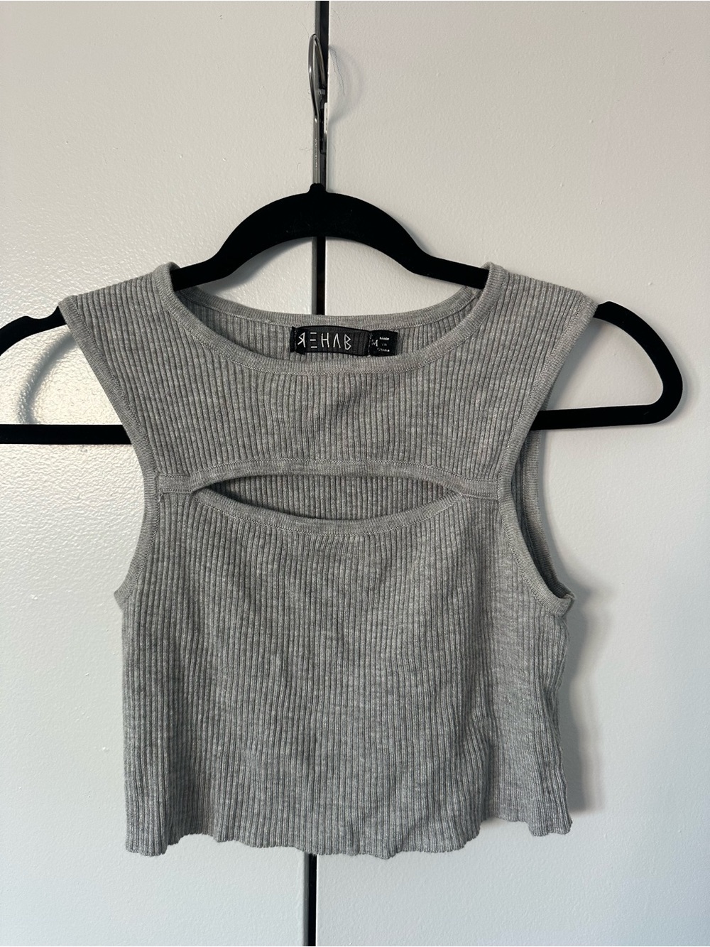 Rehab Gray Ribbed Cutout Tank